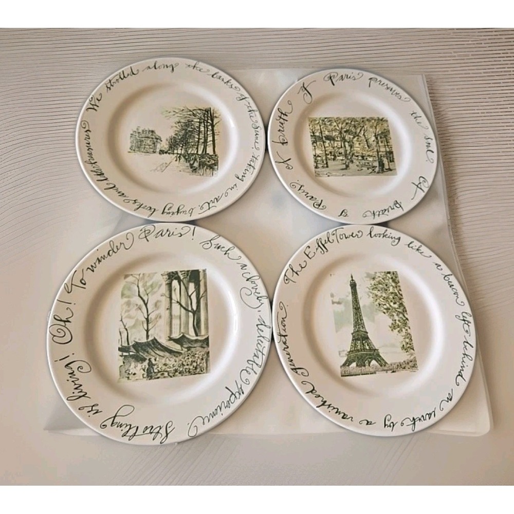 Rosanna For World‎ Market Paris Salad Plates Set 4 Eiffel Tower French Script